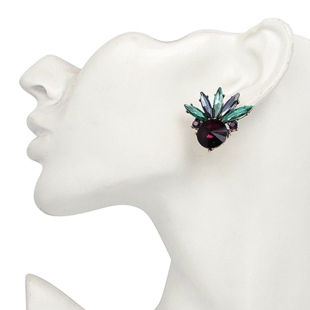 Any 3/$25! Burgundy/Green/Blue Crystal Statement Stud Earrings - Picture 5 of 7
